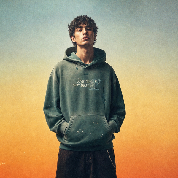Never Off Beat Frayed Fleece Hoodie — Retro Green