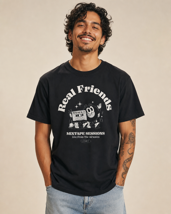 Mixtape Sessions design on a unisex tee.