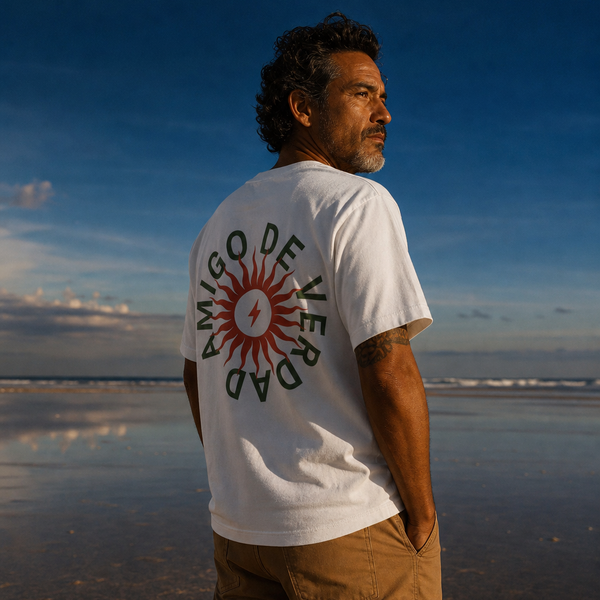 Amigo De Verdad design on a heavyweight adult unisex graphic tee.
