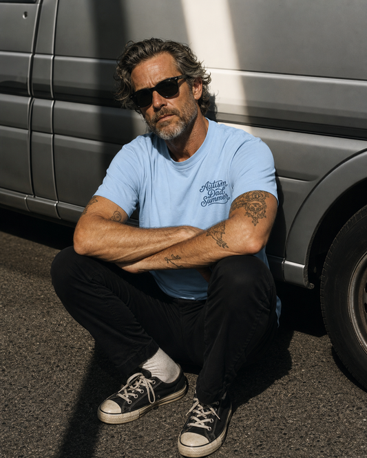 Autism Dad Summer graphic tee in Hi-Fi Fathers inclusive apparel style.