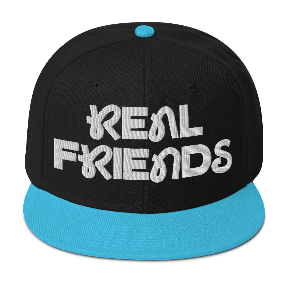 Real Friends adult snapback hat in a structured, high-profile 6-panel design.
