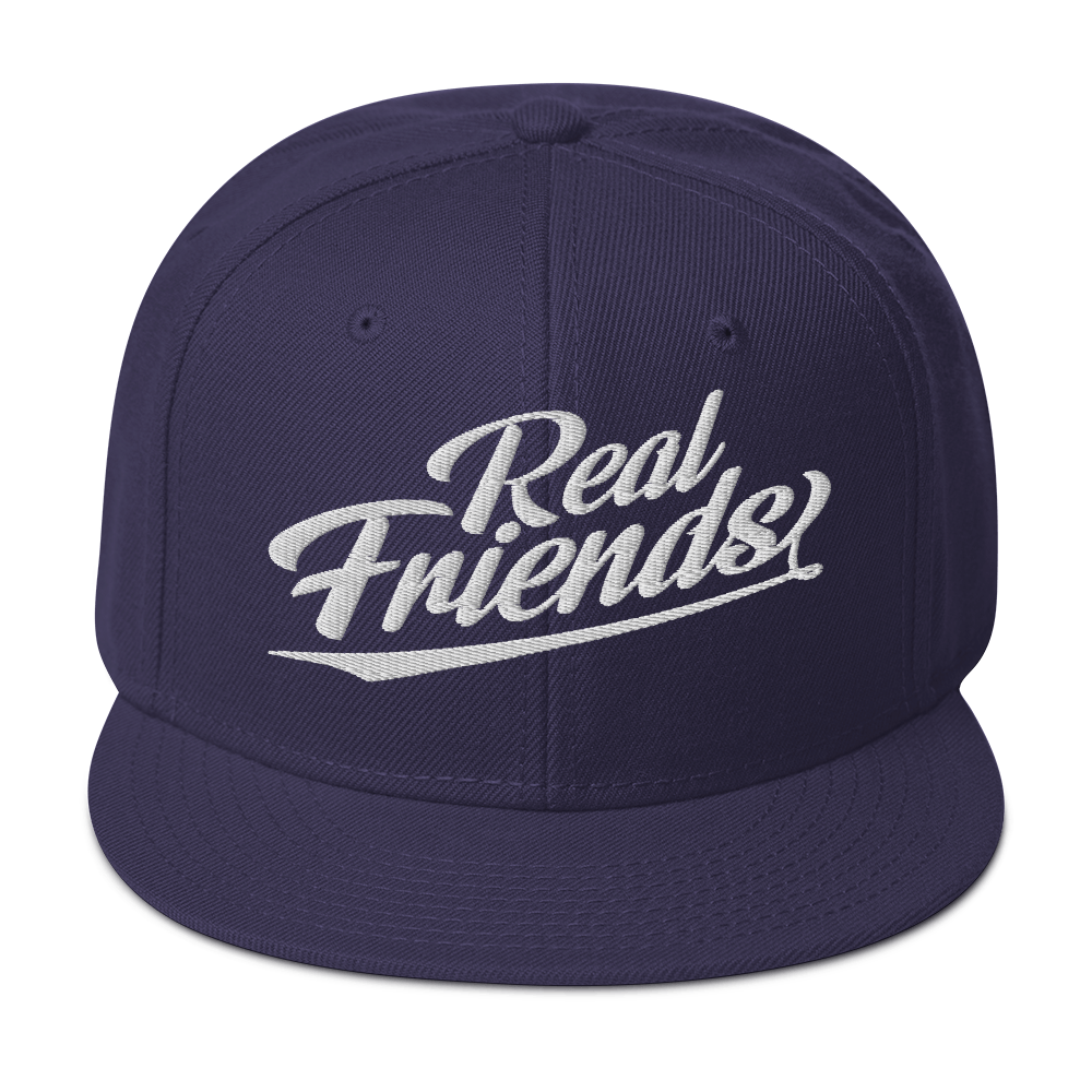 Real Friends baseball snapback hat in a structured, high-profile 6-panel design.