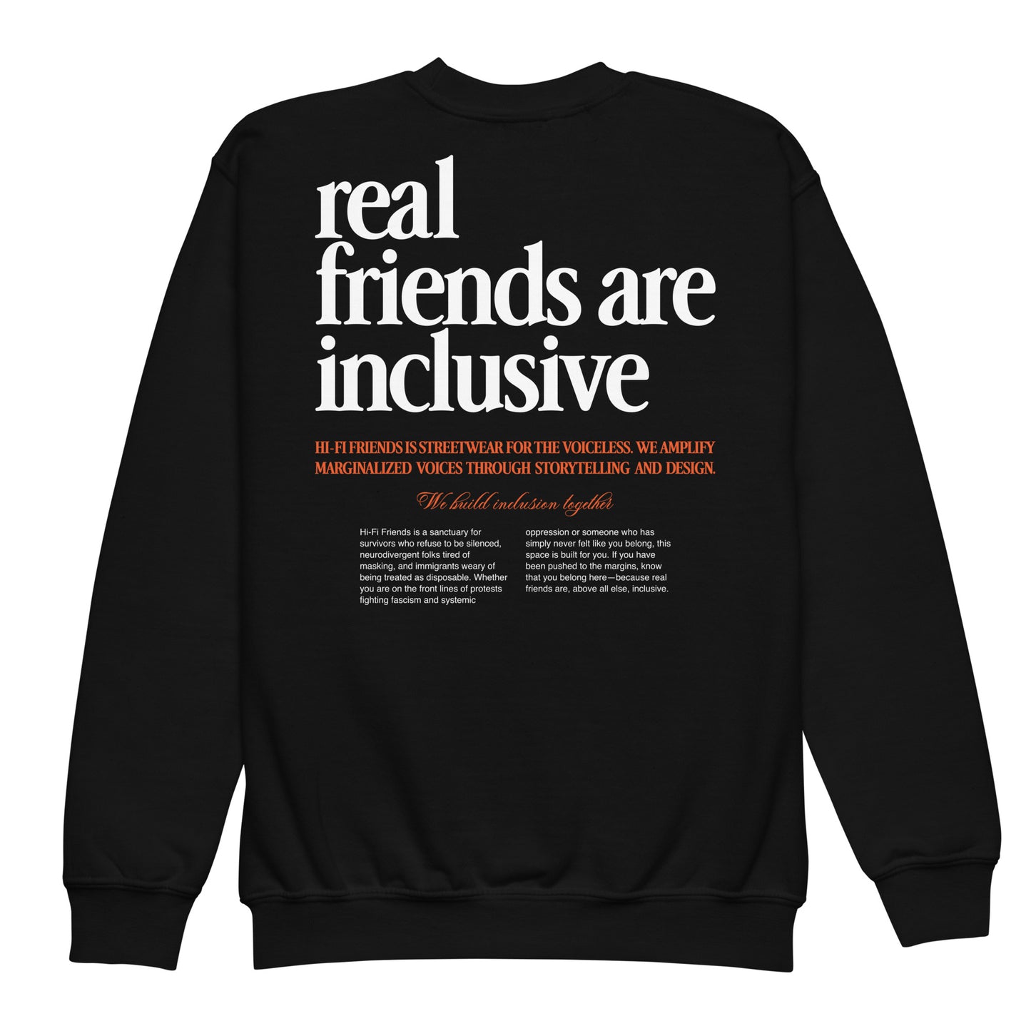 Youth We Build Inclusion Together crewneck sweatshirt in a structured midweight fleece.