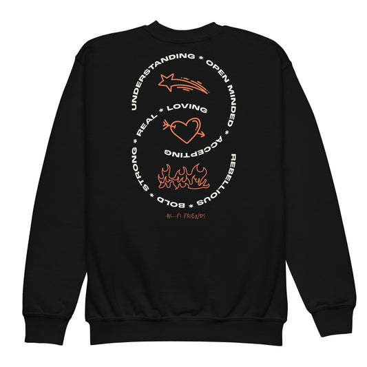 Youth Real Friends Attributes crewneck sweatshirt in a classic regular fit.