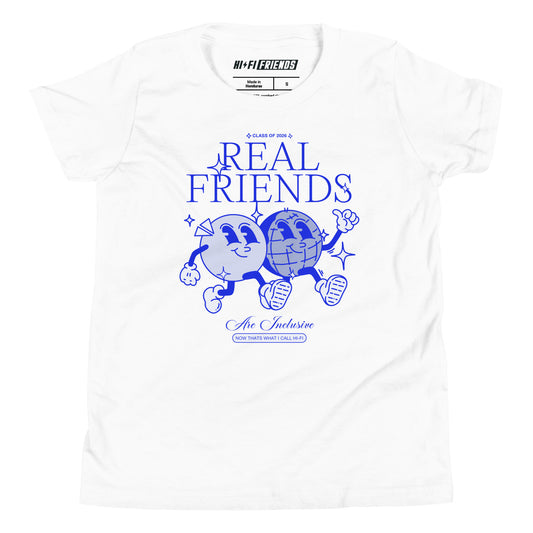 Youth Real Friends Are Inclusive short sleeve t-shirt in a relaxed unisex fit.