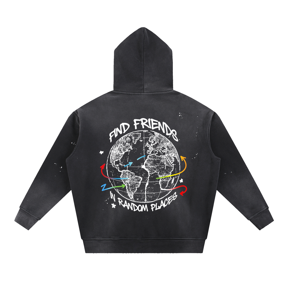 Find Friends in Random Places Frayed Fleece Hoodie
