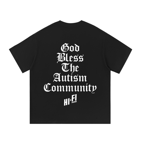 God Bless The Autism Community design on a unisex tee.