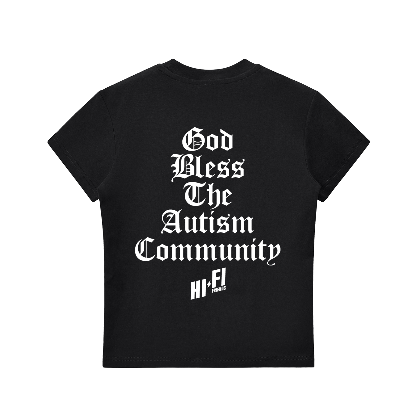 God Bless The Autism Community design on a women's essential tee.