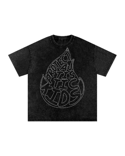 Protect Autistic Kids Outline  // Unisex Snow Washed Black Oversized Tee