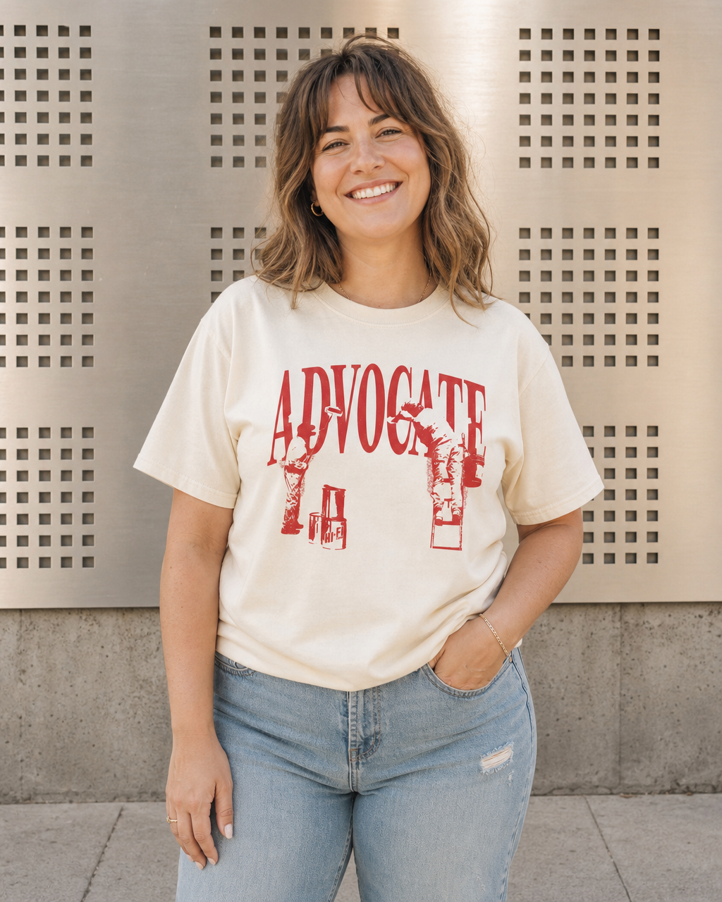 Advocate design on a unisex tee.