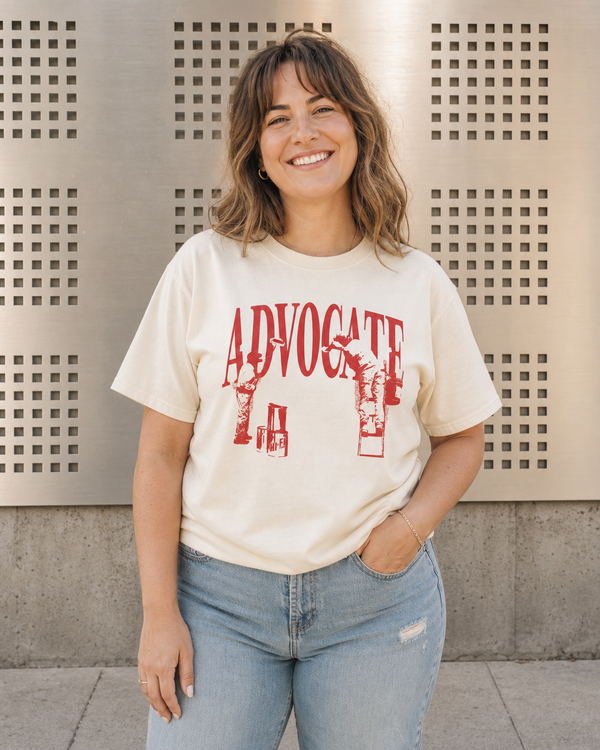 Advocate design on a unisex tee.