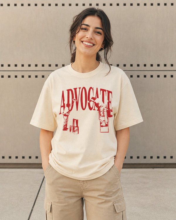 Advocate design on a unisex tee.