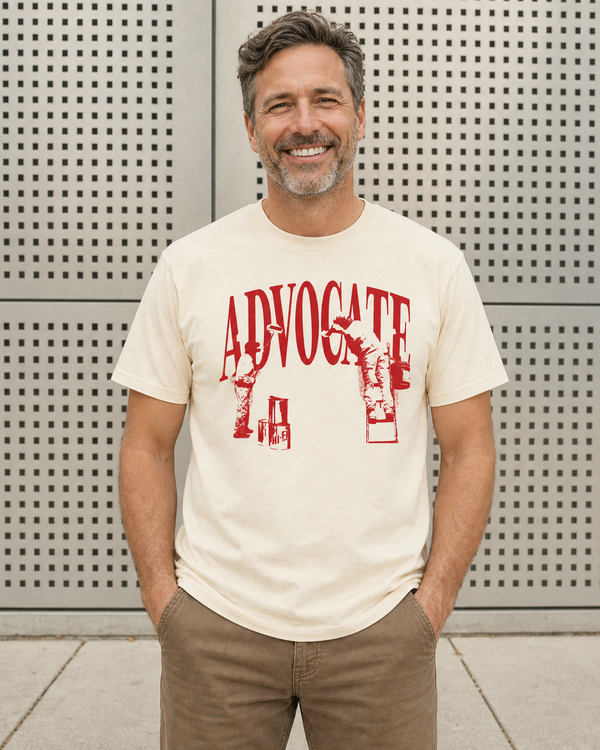 Advocate design on a unisex tee.