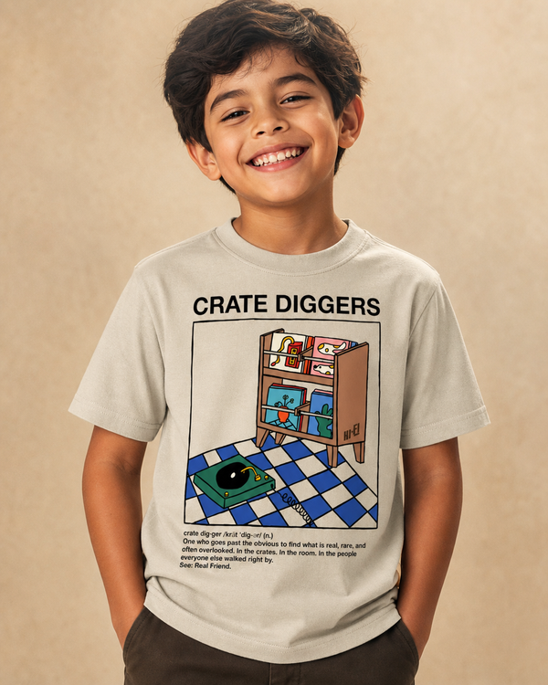 Crate Diggers Youth Tee — Sand Color