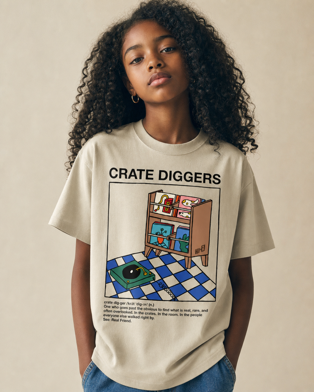 Crate Diggers Youth Tee — Sand Color