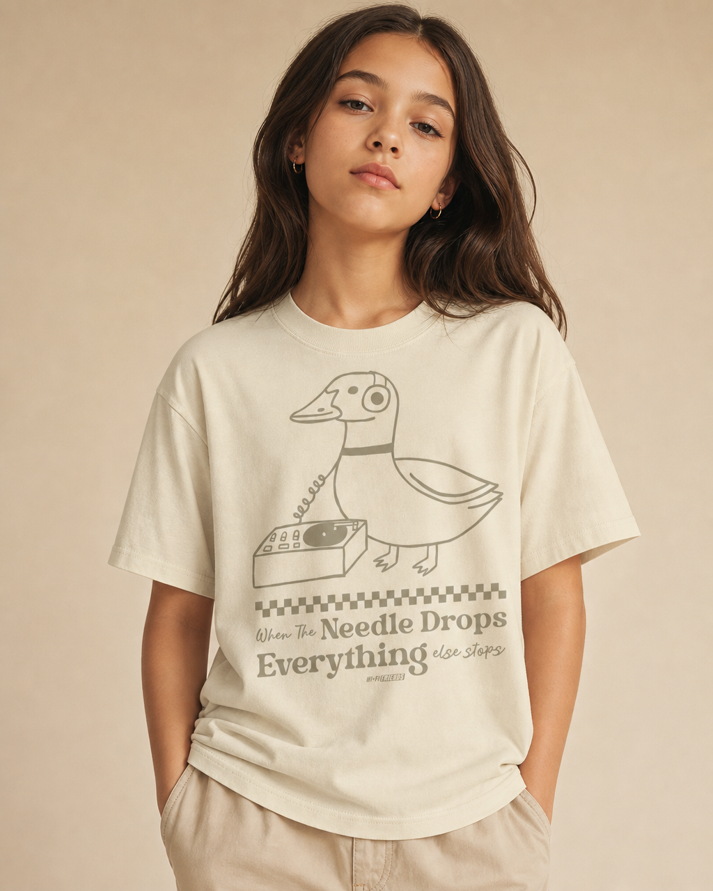 When The Needle Drops Youth Tee — Milk Tea