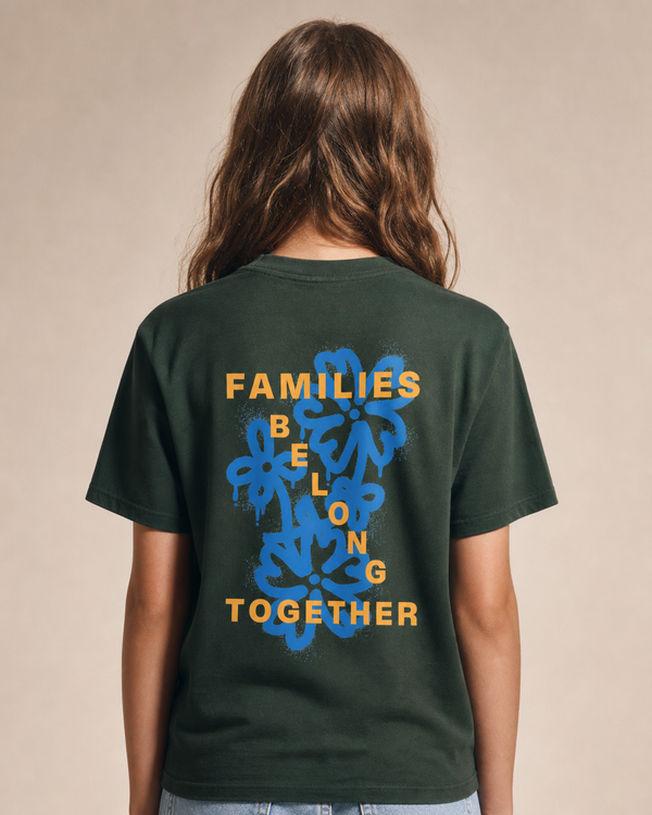 Families Belong Together design on a youth tee.