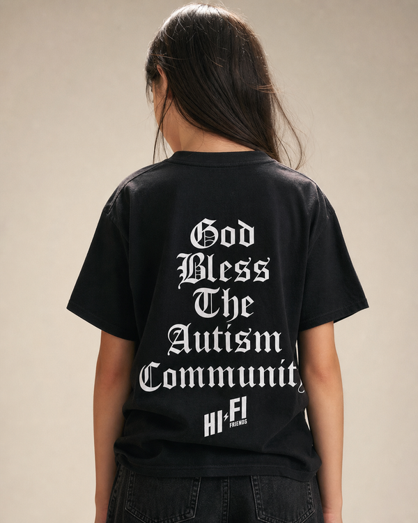 God Bless The Autism Community design on a youth tee.