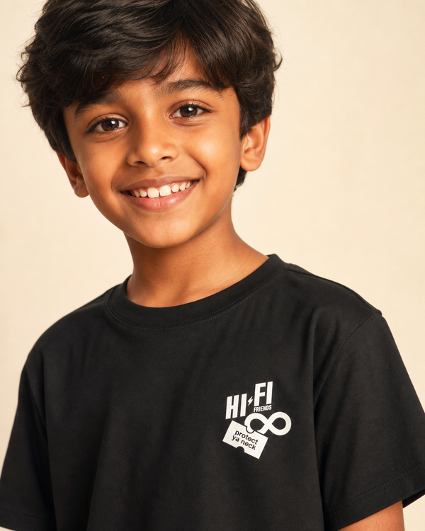 Hi-Fi Friends Listening Club design on a youth tee.
