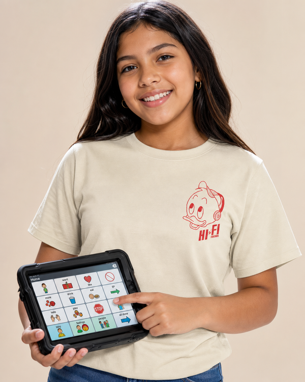 Inclusion On Repeat (Huey) design on a youth tee.