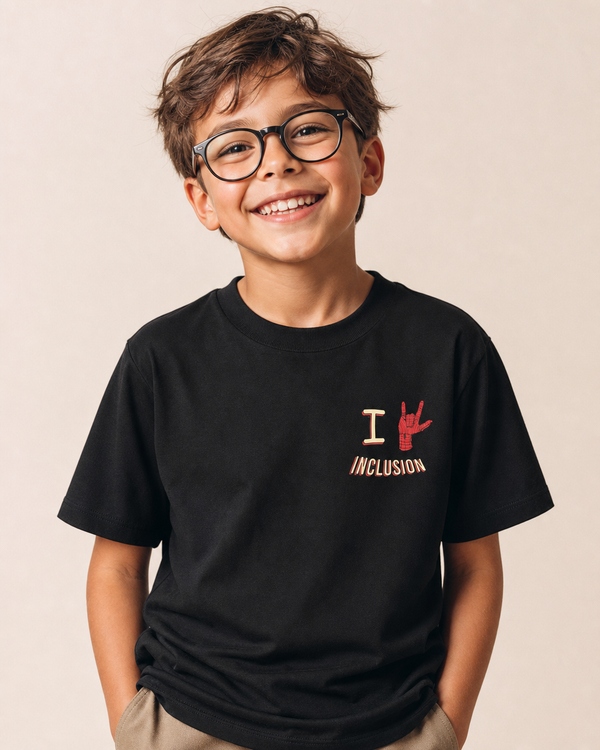 I Love Inclusion design on a youth tee.