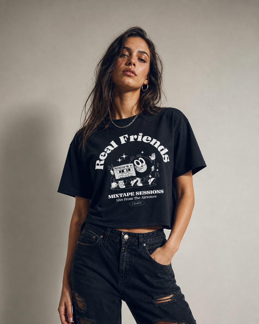 Mixtape Sessions design on a women's seamless boxy tee.