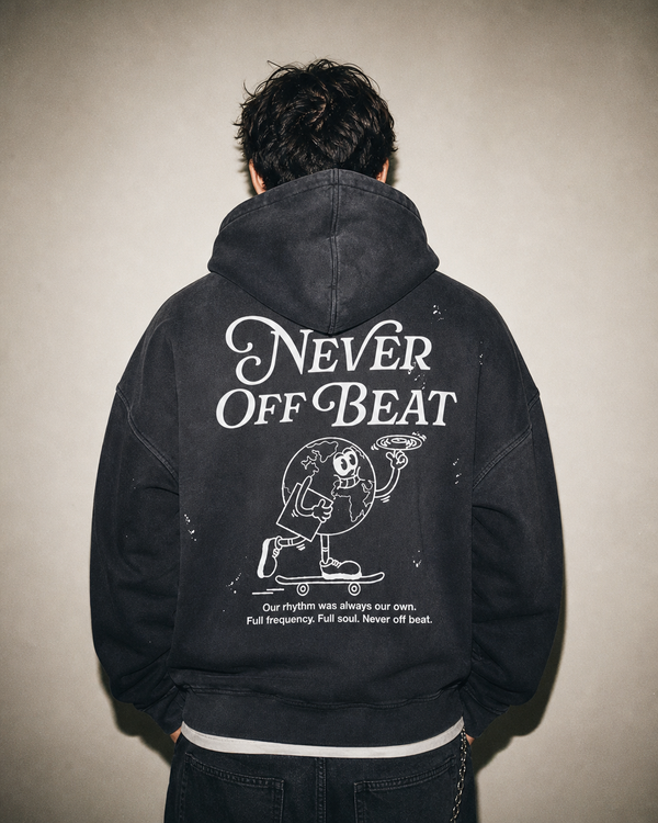 Never Off Beat Frayed Fleece Hoodie — Black