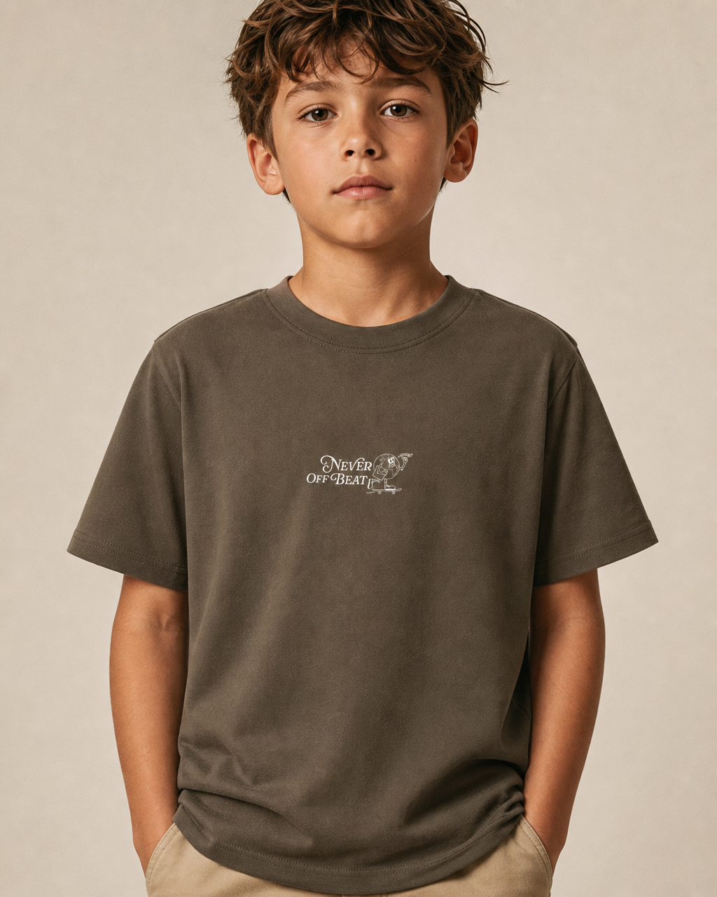 Never Off Beat Youth Tee — Brown