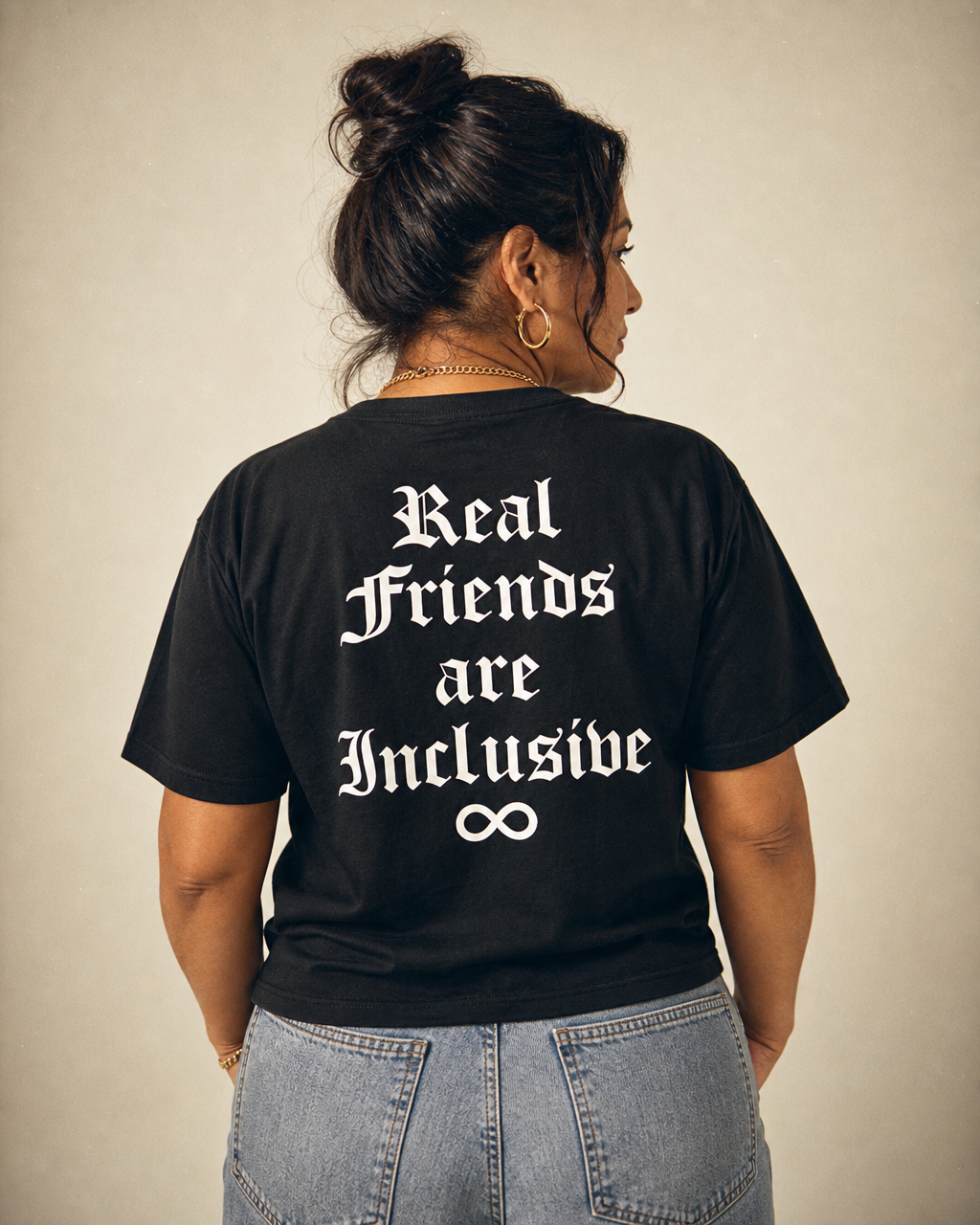 Real Friends SD design on a women's seamless boxy tee.