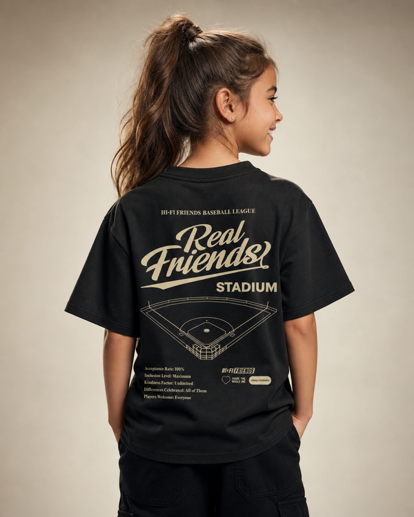 Real Friends Stadium design on a youth tee.