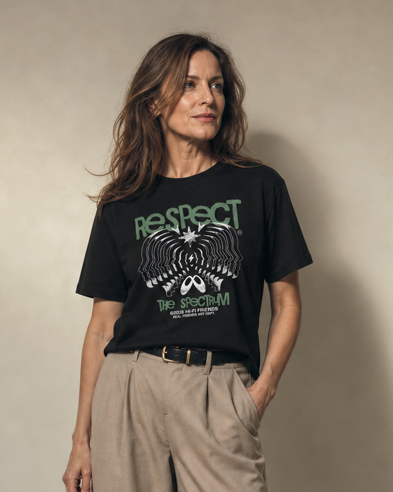 Respect The Spectrum design on a women's seamless boxy tee.