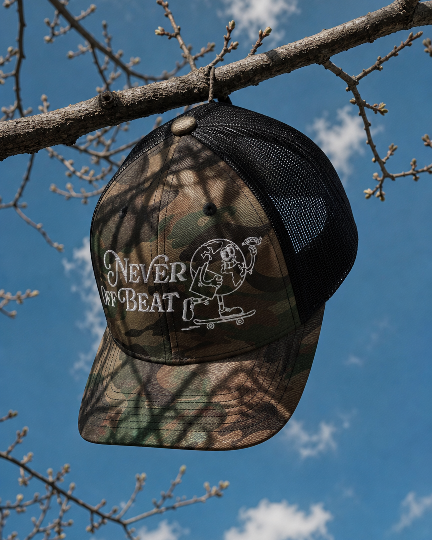 Never Off Beat Camouflage Trucker Hat