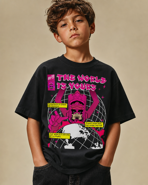 The World Is Yours design on a youth tee.