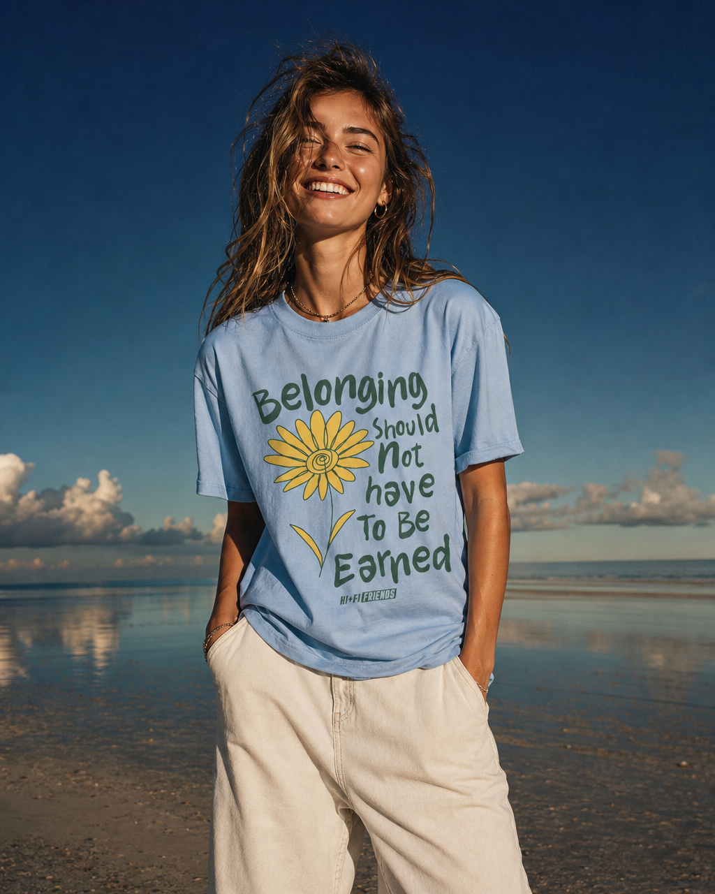 Belonging Should Not Have To Be Earned design on a unisex tee.
