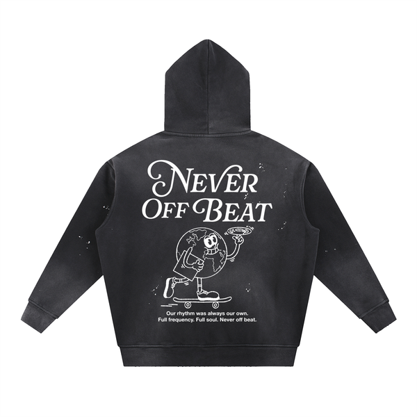 Never Off Beat Frayed Fleece Hoodie — Black