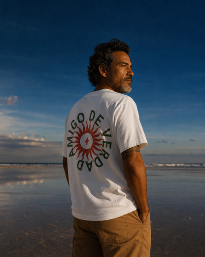 Amigo De Verdad design on a heavyweight adult unisex graphic tee.