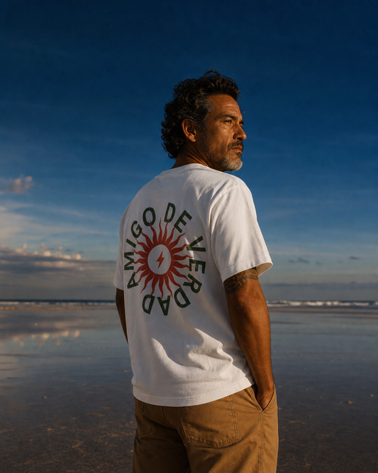 Amigo De Verdad design on a heavyweight adult unisex graphic tee.