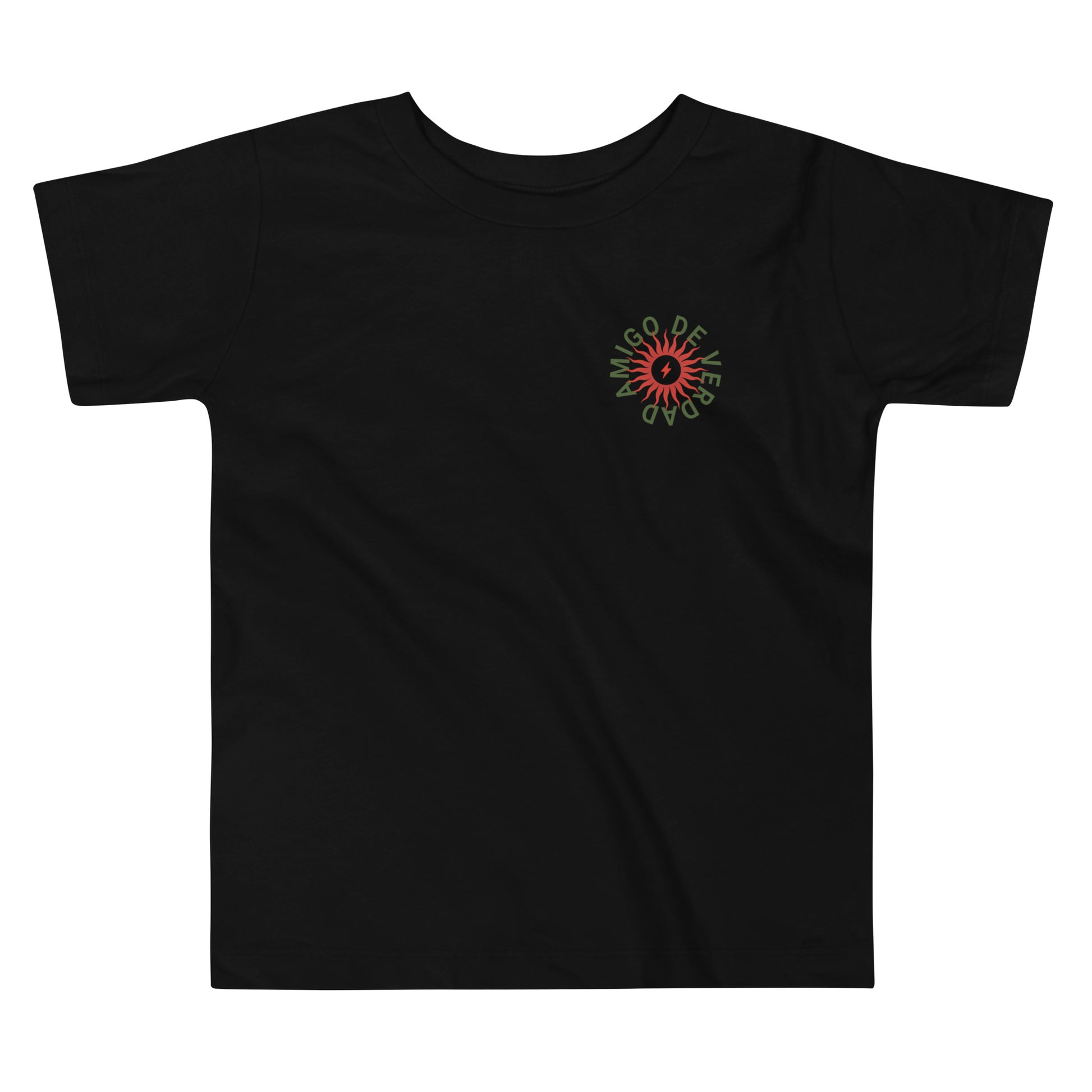Amigo De Verdad design on a tagless, sensory-friendly toddler tee.