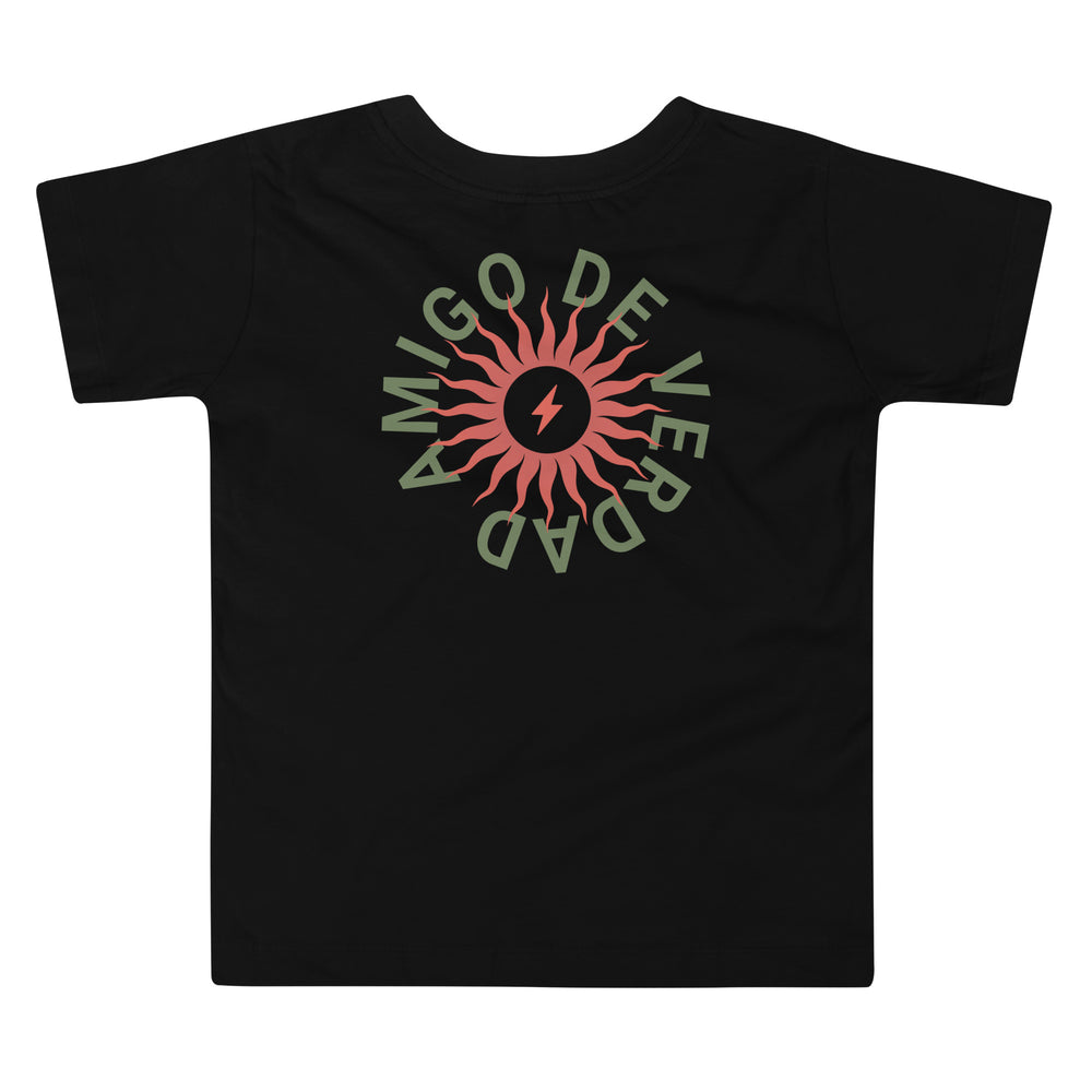 Amigo De Verdad design on a tagless, sensory-friendly toddler tee.