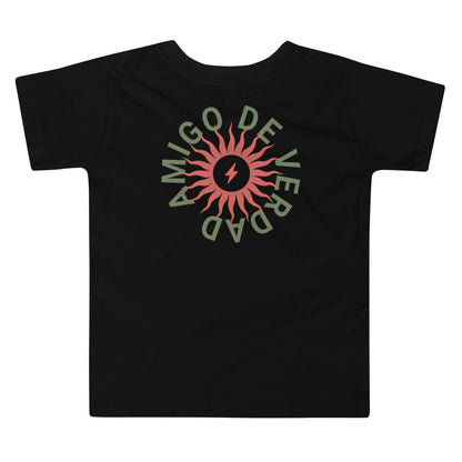 Amigo De Verdad design on a tagless, sensory-friendly toddler tee.