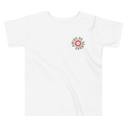 Amigo De Verdad design on a tagless, sensory-friendly toddler tee.