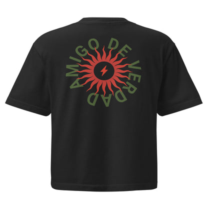Amigo De Verdad design on a women's seamless boxy tee.