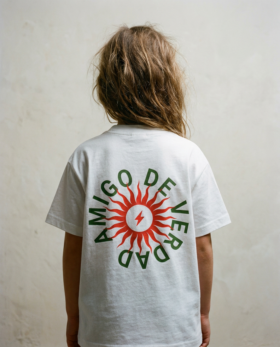 Amigo De Verdad design on a heavyweight, sensory-friendly youth tee