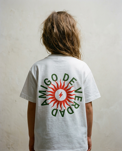 Amigo De Verdad design on a heavyweight, sensory-friendly youth tee