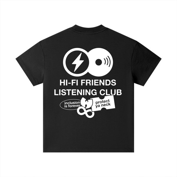 Hi-Fi Friends Listening Club design on a youth tee.