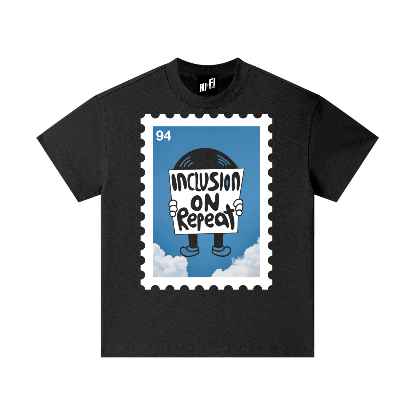 Inclusion On Repeat (Stamp) design on a youth tee.