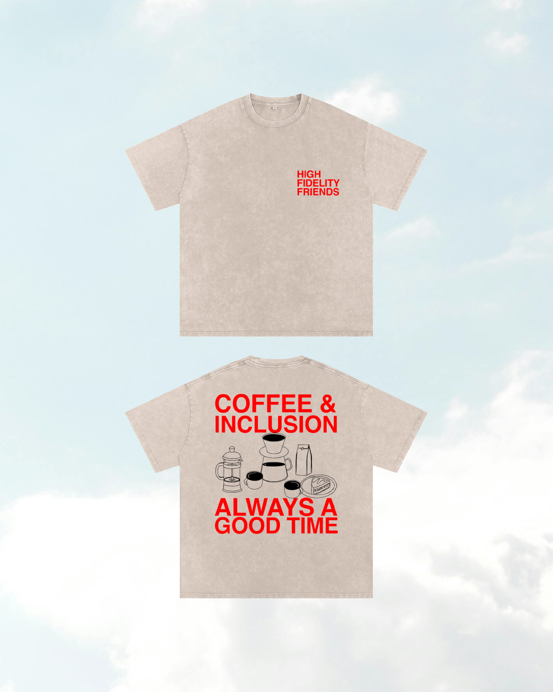 Coffee and Inclusion // Unisex Snow Washed Apricot Oversized Tee