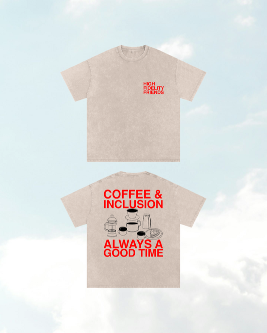 Coffee and Inclusion // Unisex Snow Washed Apricot Oversized Tee