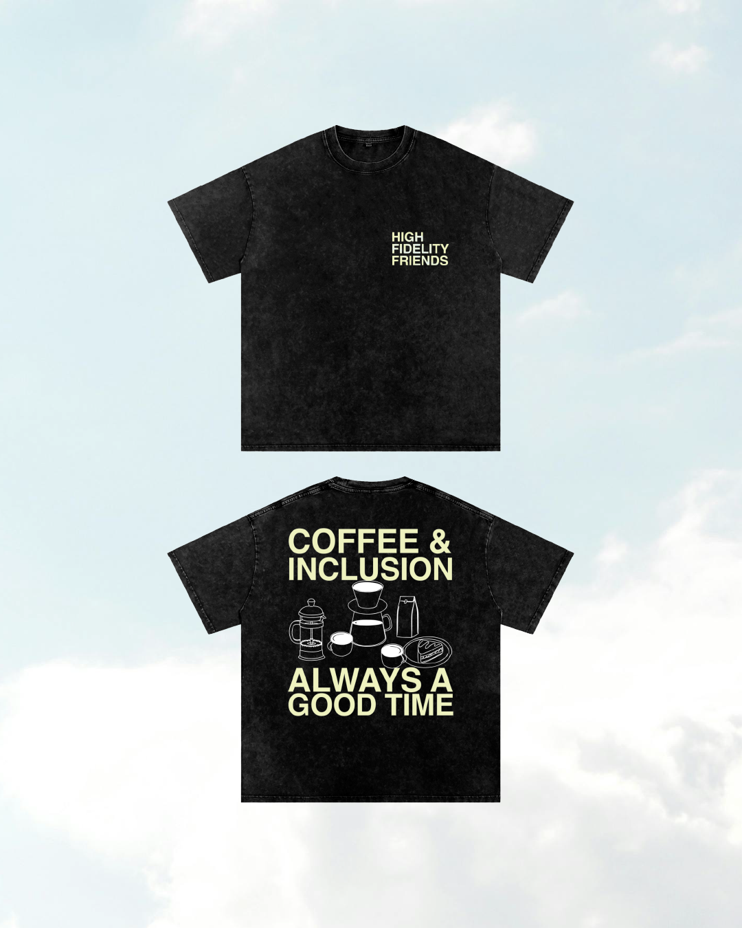 Coffee and Inclusion // Unisex Snow Washed Black Oversized Tee