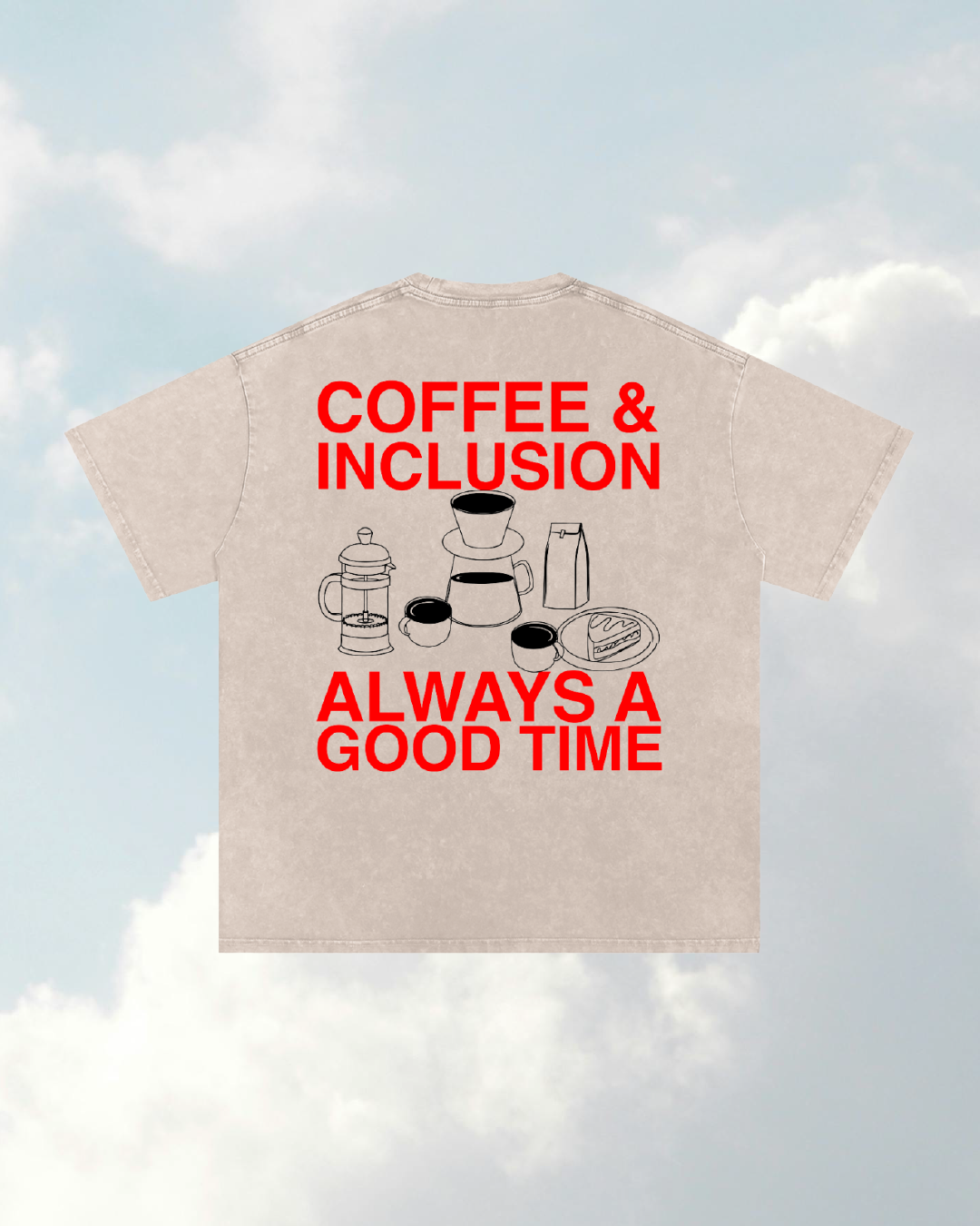 Coffee and Inclusion // Unisex Snow Washed Apricot Oversized Tee